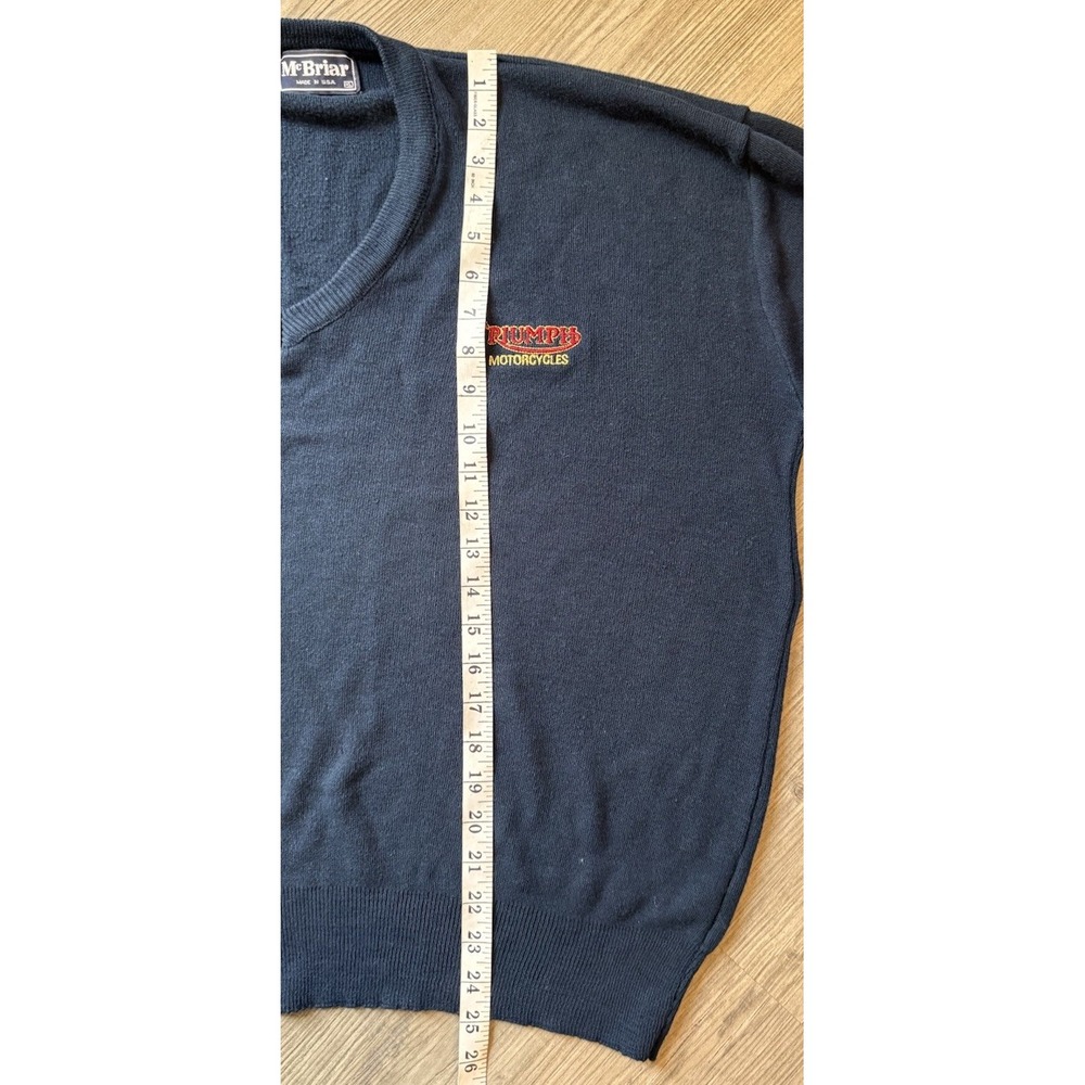 Vintage Triumph Motorcycles Sweater Mr Briar Made USA Navy Embroidered Pullover - Picture 4 of 5